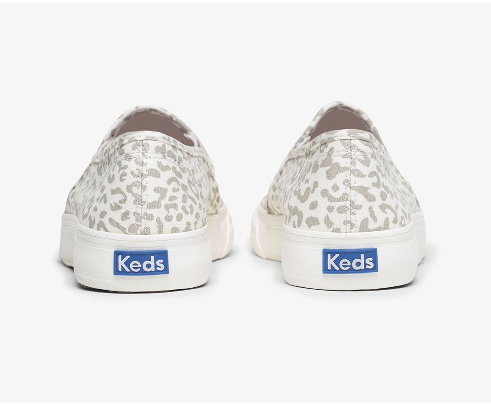 Womens Keds Slip Ons - Double Decker Animal - White - 0823-HTUSN